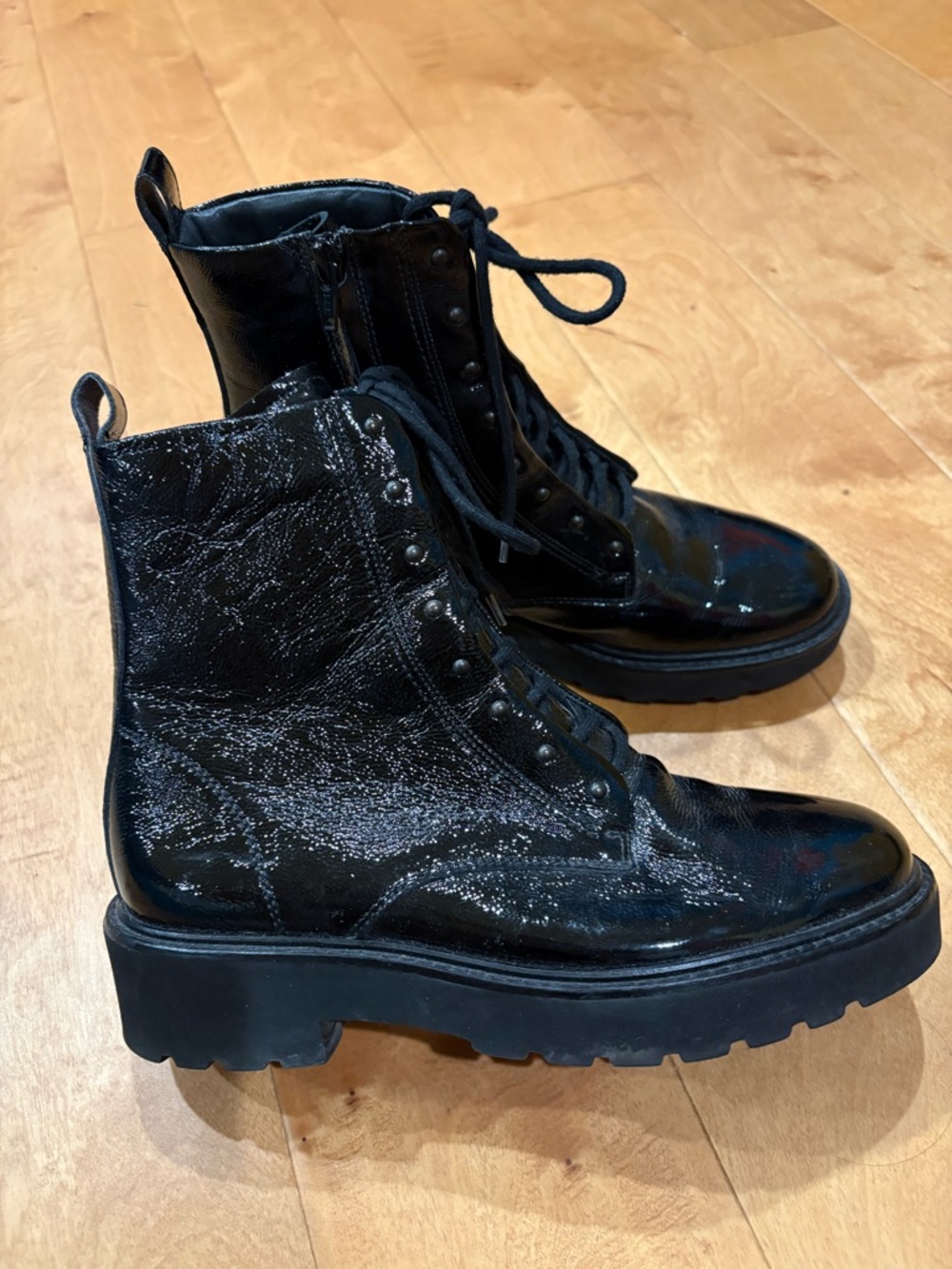 Paul Green black crinkled patent leather combat  boots sz 7.5 (UK5)